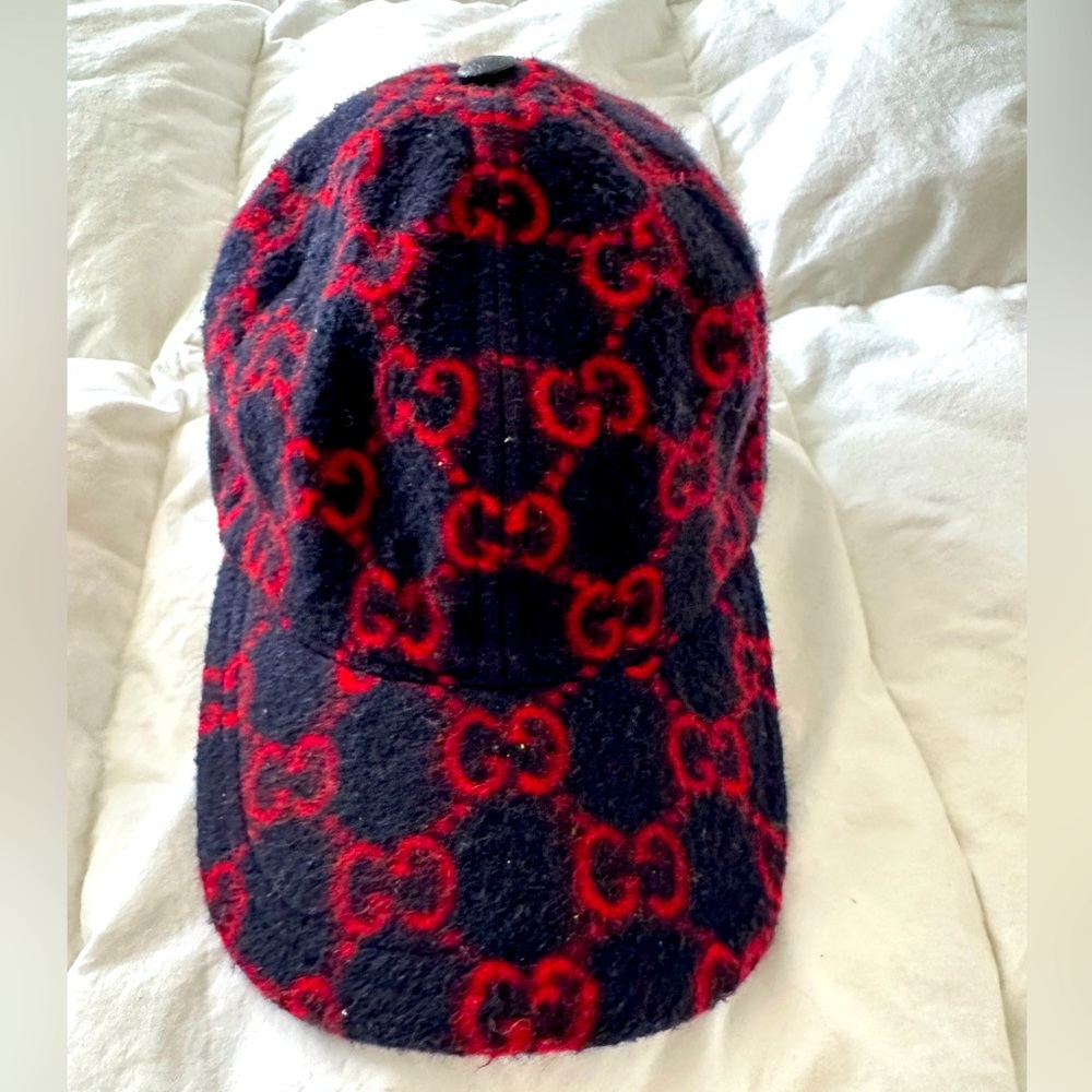 GUCCI FELTED WOOL MONOGRAM BASEBALL HAT